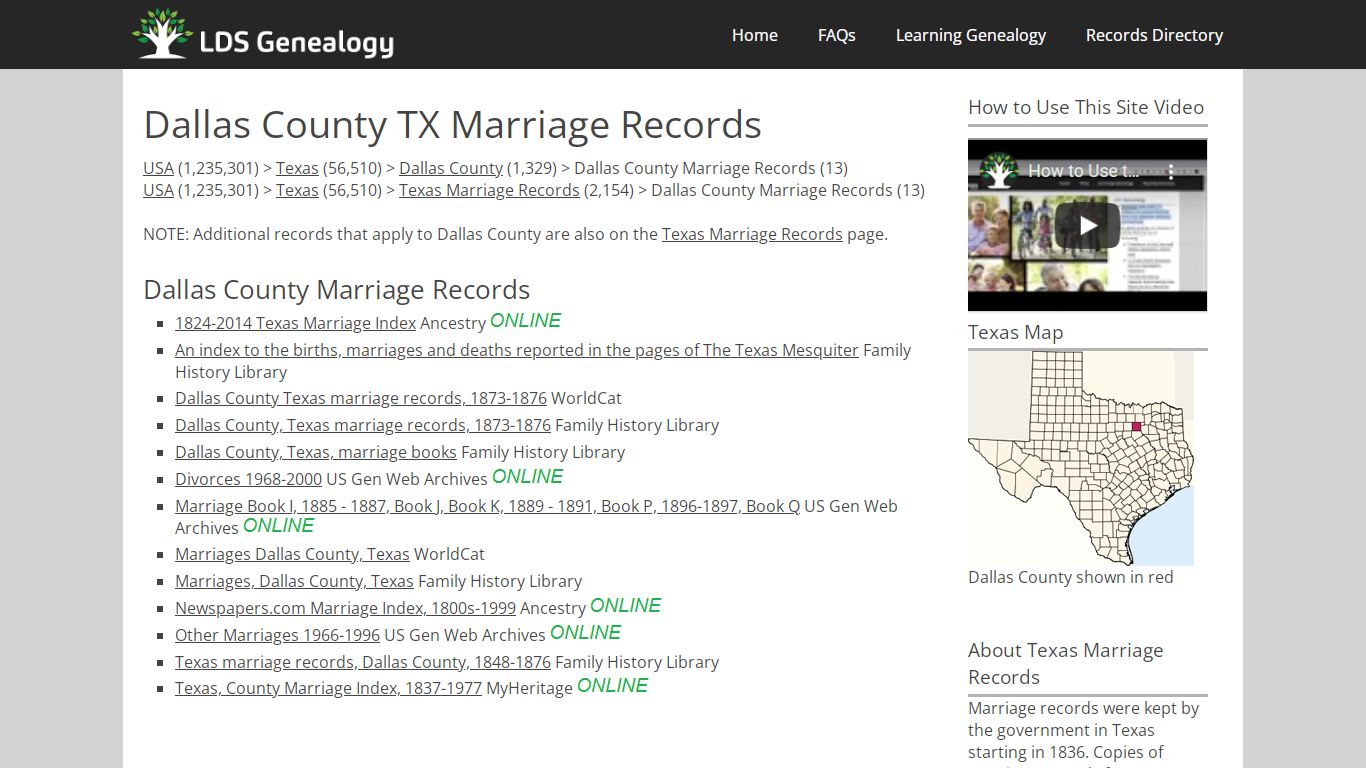 Dallas County TX Marriage Records - LDS Genealogy